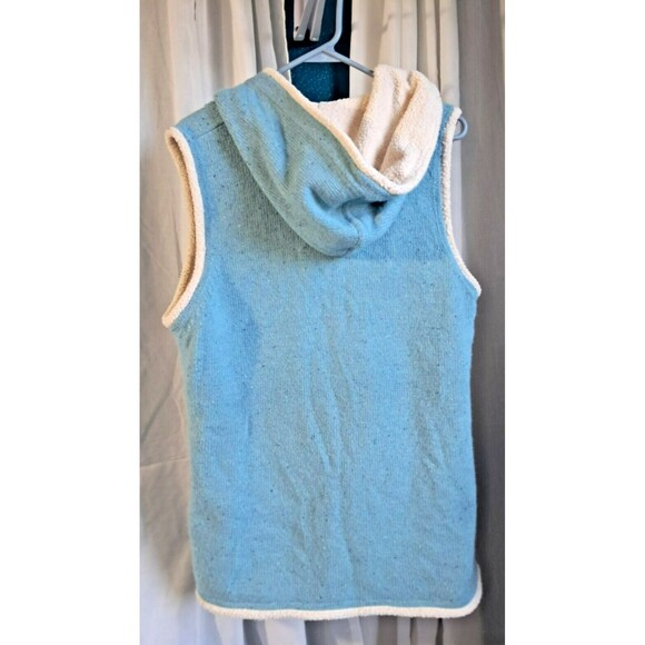 LL Bean Vest Womens Large Blue Sherpa Lined Lambswool Blend Button Hoodie - Picture 4 of 11